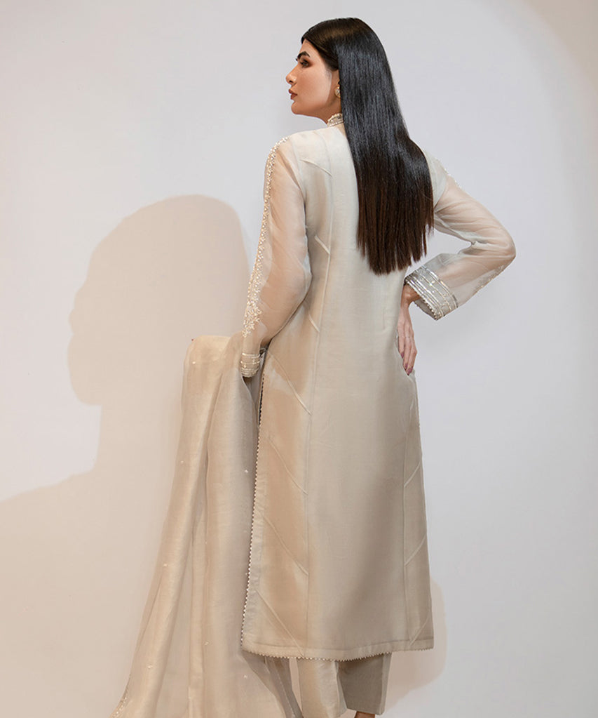 Pure Organza Shirt, Pure Organza Dupatta, Pure Raw Silk Trousers-Full Set