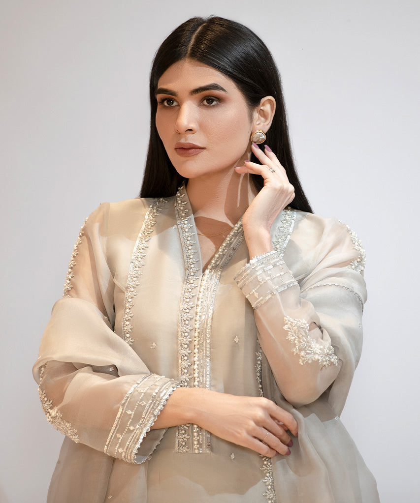 Pure Organza Shirt, Pure Organza Dupatta, Pure Raw Silk Trousers-Full Set